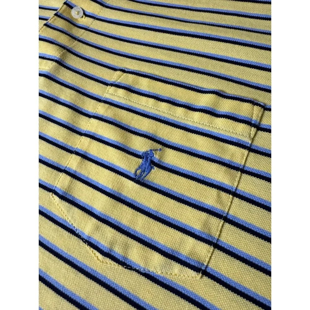 Polo Golf Ralph‎ Lauren Polo Shirt Mens XL Yellow/Blue Striped Short Sleeve Pony